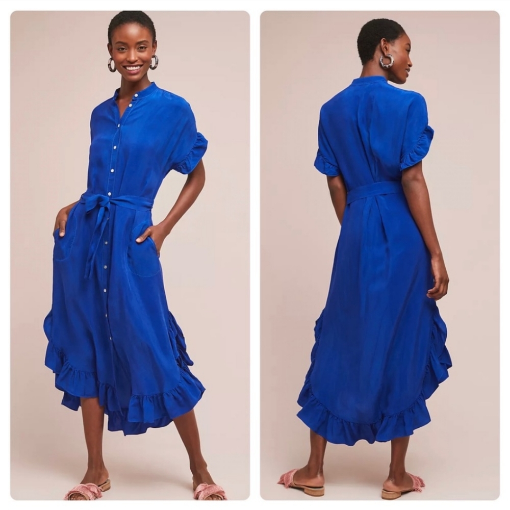 Anthropologie Corey Lynn Calter Ruffle Hem Midi Shirt Dress